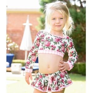 Sugar Bee Boutique Peonies Floral Gingham Skirt Bikini Sz 12